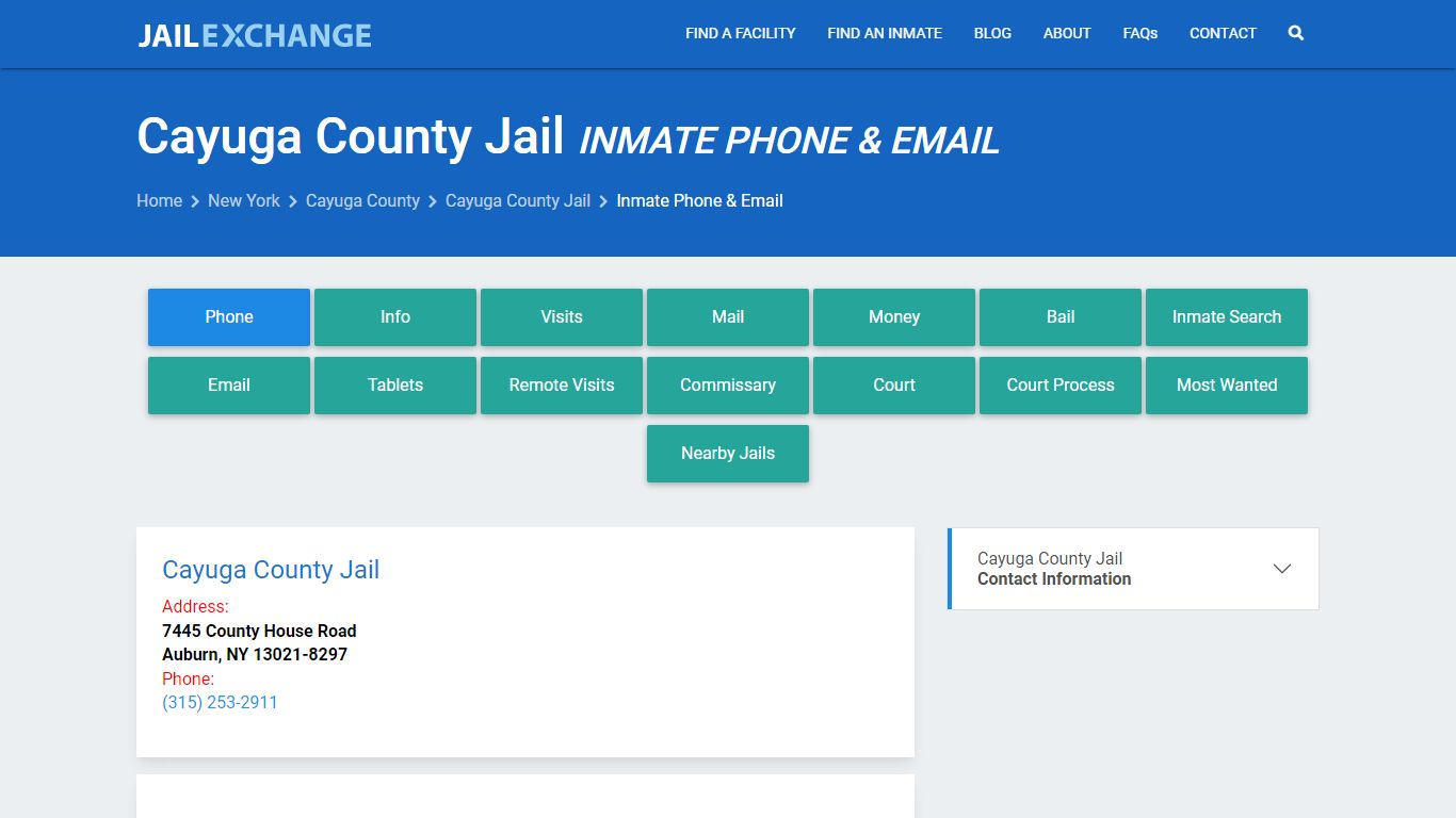 Inmate Phone - Cayuga County Jail, NY - Jail Exchange